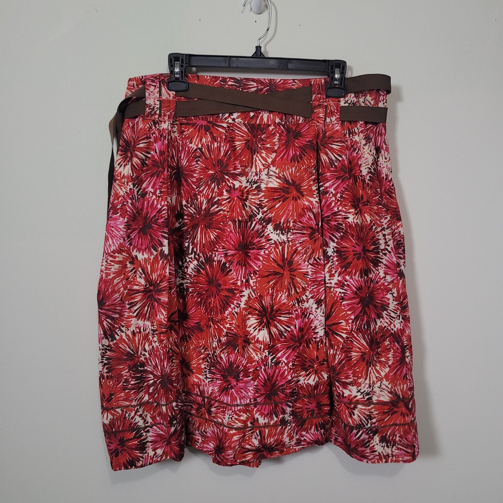 Unknown Size A-Line Skirt Women Red Pink Floral Burst Pattern Ribbon Belt